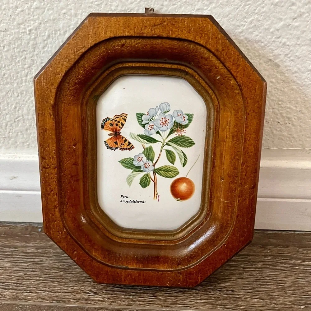Wooden Framed Botanical Wall Art Berkeley house hand painted tile Italy